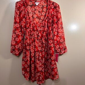 Xhilaration Red Floral Blouse
